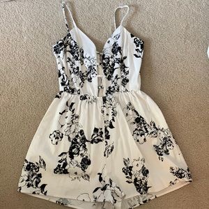 White and Black Floral Romper